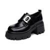 Leather platform loafers women's 2025 new Velcro versatile British style heightening small leather shoes spring and autumn single shoes