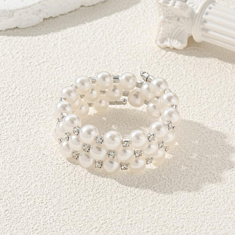 Pearl stacked bracelet set bridal wedding light luxury high sense multi-layer adjustable elastic bracelet