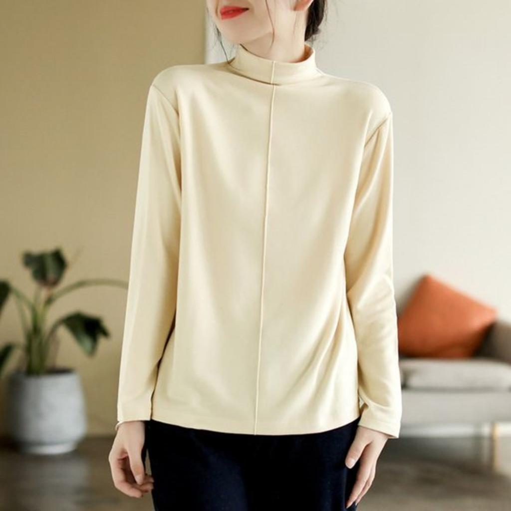 Maglia Base a Collo Medio Alto Semplice con Cuciture in Velluto Tedesco a Doppio Lato da Donna, Autunno e Inverno Nuova Moda Top da Donna in Stile Occidentale