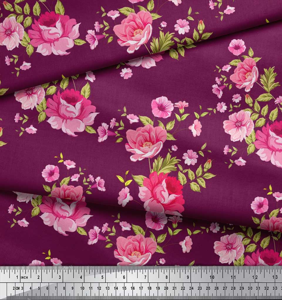 Tissu Poly-Coton Imprimé Fleurs Aquarelles Rose - The Sweet Mercerie