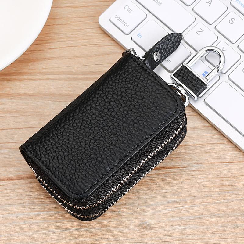 

Кожаная сумка для ключей от машины на двойной молнии, защитный чехол для ключей из коровьей кожи, кошелек с рисунком коровьей шеи, чехол для ключей от машины.