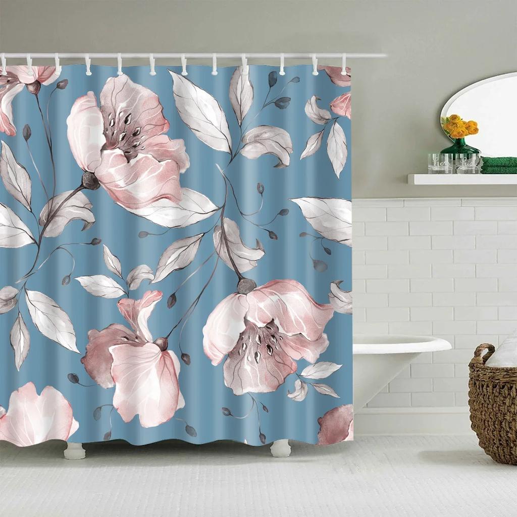 Plant Flowers Trees Green Leaves Bathroom Shower Curtains Frabic Waterproof Polyester Bath Curtain With 12 Hooks
