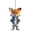 Adorable Cartoon Fox Acrylic Flat Christmas Tree Ornament For Car Interior Decoration