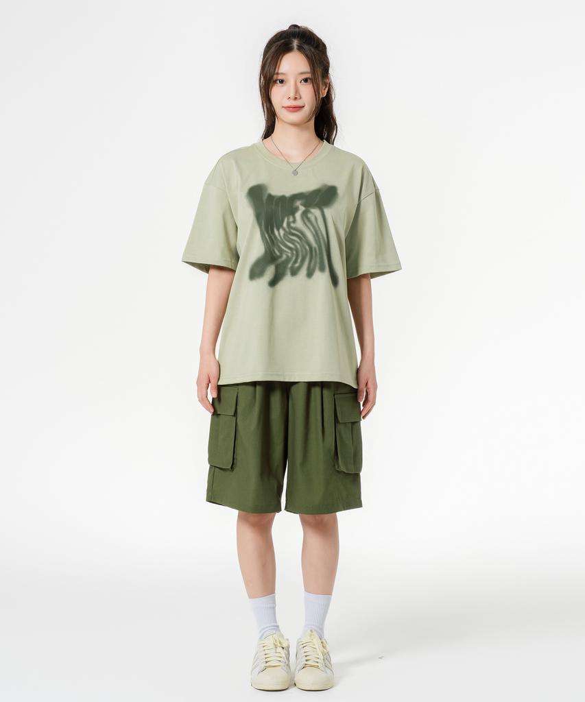 MOZMOZ Mocu Blur Double Weave Short Sleeve T-Shirt Khaki