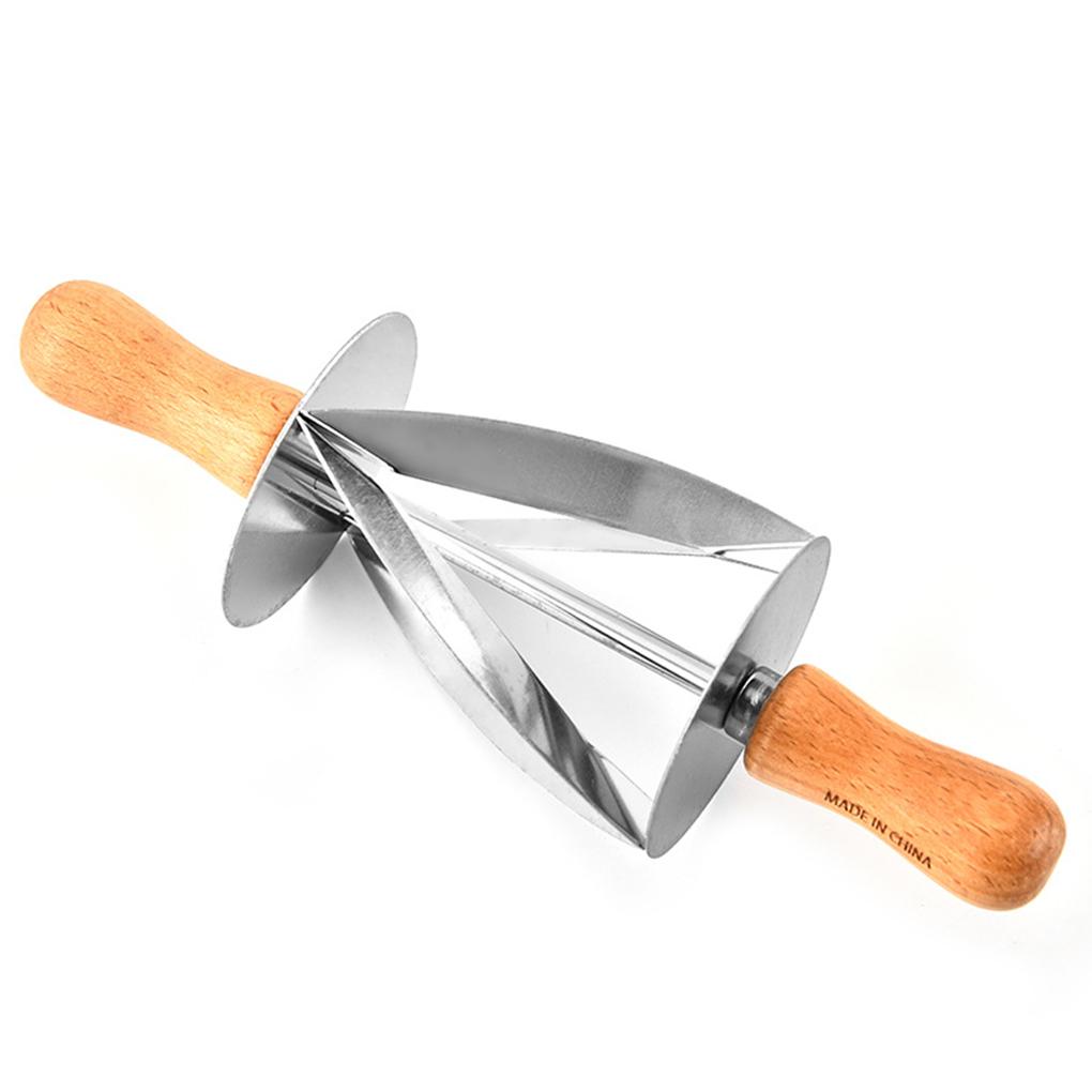 Stainless Steel Bread Rolling Cutter Wooden Handle Pastry Cutting Slicer Kitchen Baking Tool