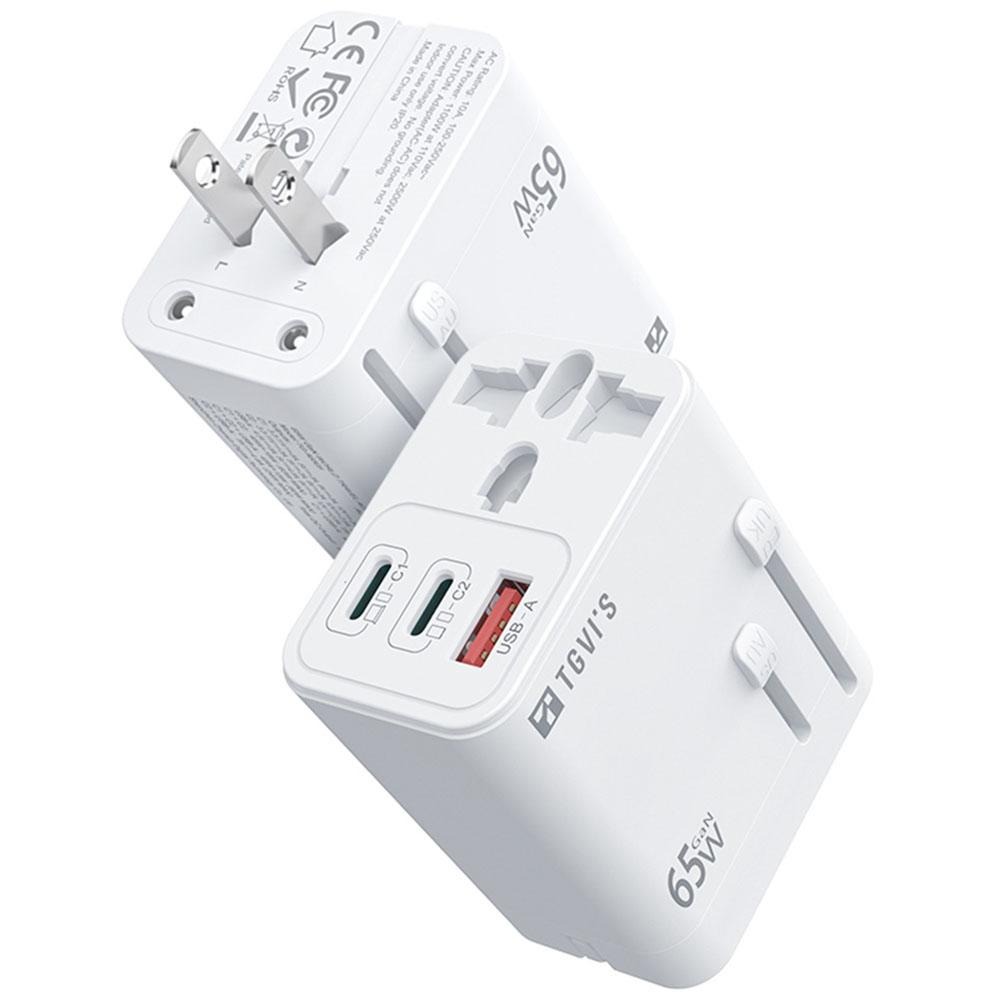 

TGVI s Universal Travel Adapter GaN 65W Fast Charger with 1 USB-A+2 Type-C Ports White