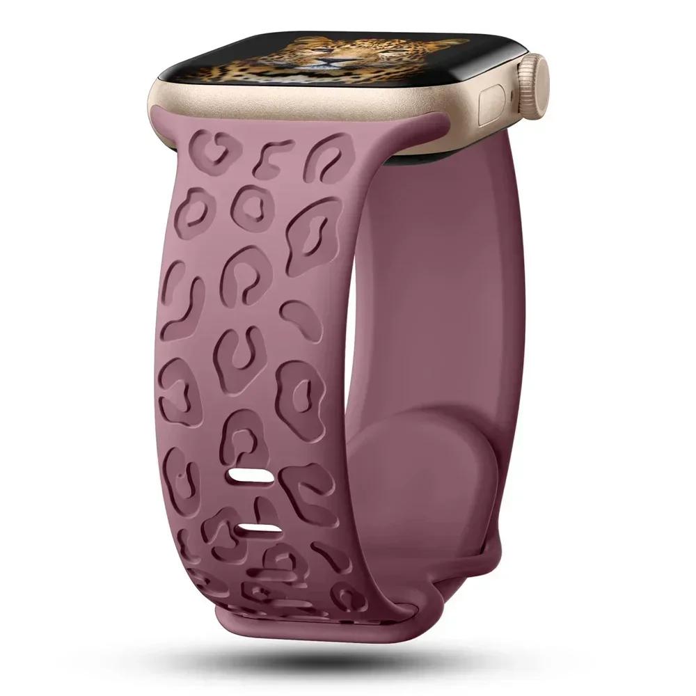 Leopard Engraved Straps For Apple Watch Band 45mm 44mm 49mm 41mm 46 40mm Correa Bracelet Iwatch Series 10 9 8 7 SE 6 5 3 Ultra 2