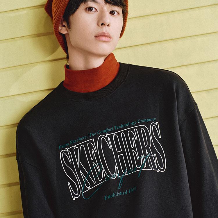 Skechers Round Neck Loose Vintage Pullover Letter Print Long Sleeve Sweatshirt Unisex Sweatshirt Carbon-Black L324U059-0018