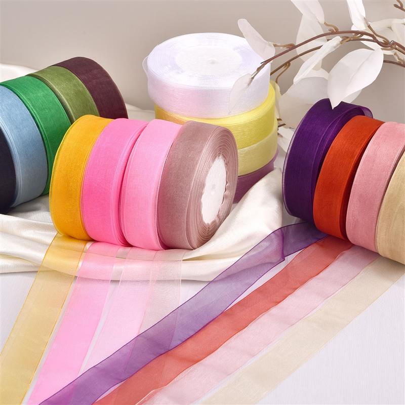 2.5cm * 50 Yards Lace Gauze Ribbon Chiffon Ribbon Valentine'S Day Transparent Flower Packaging DIY Handmade Straps Lace Fabric