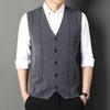 Men V‑Neck Knitted Vest Sleeveless Single Breasted Jacquard Waistcoat Casual Knit Sweater Gilet Male Daily Business Vest