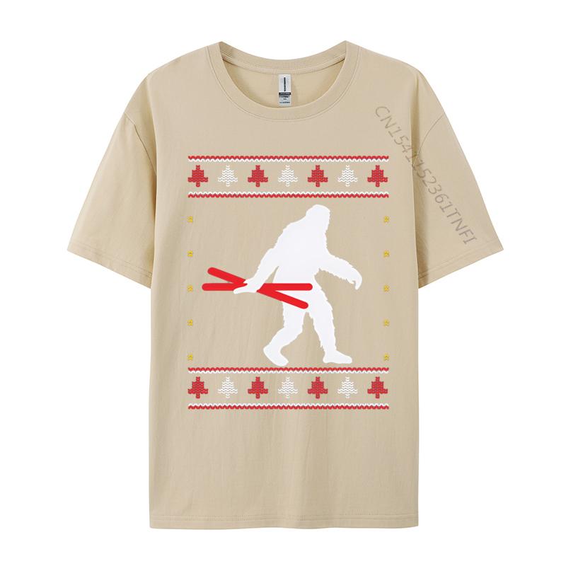 Christmas Bigfoot Skier Carrying Ski Tshirts Funny Gift Tshirts Novelty Printed Tee Tops Cotton Tops