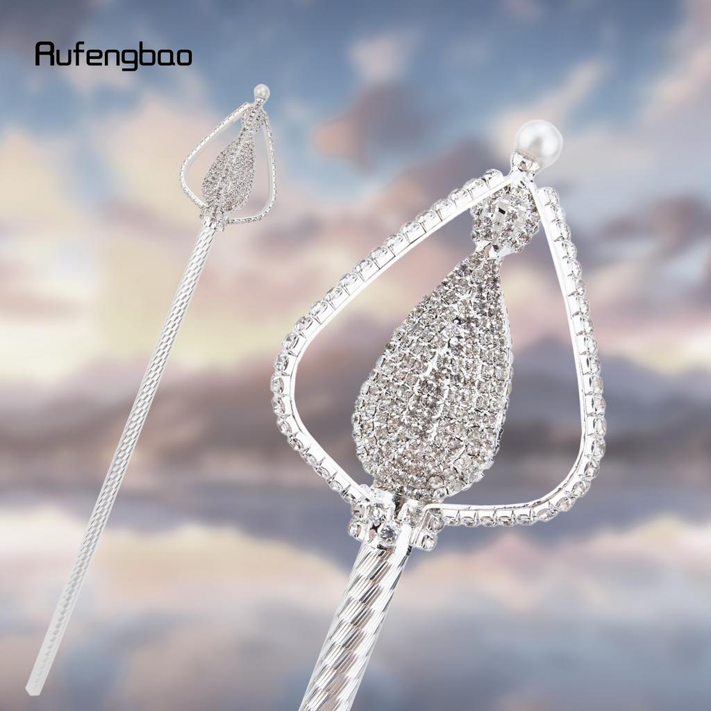 Golden White Alloy Crown Fairy Wands for Girl Princess Wands for Kids Angel Wand for Party Costume Wedding Birthday Party 51cm