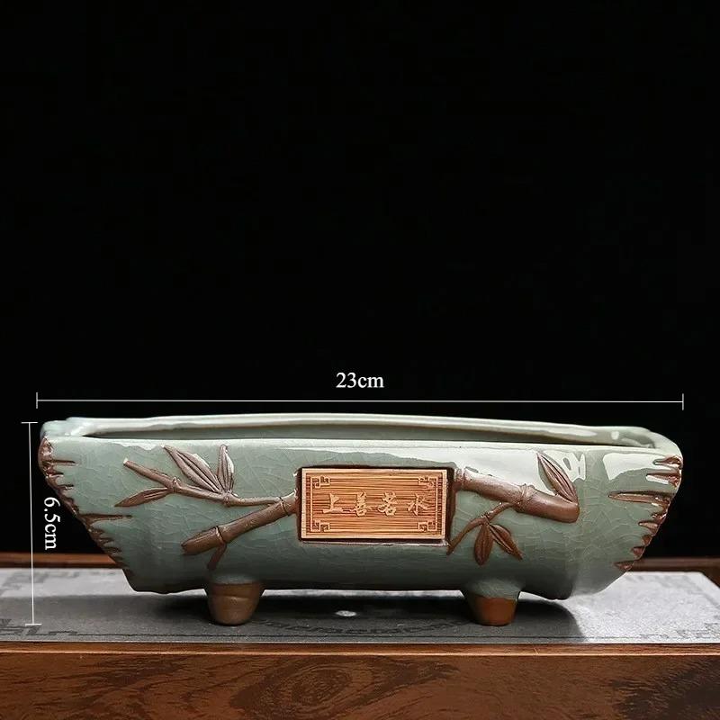 Vintage Ceramic Bonsai Pot, Creative Rectangular Succulent Planter with Chinese Style for Home Garden Decor