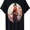 T-shirt Vintage Retro con Fiori di Ciliegio Sakura Samurai Girl(204)