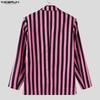 INCERUN Two Pieces Men Lapel Striped Long Sleeve Thin Blazer Long Flare Pants Sets