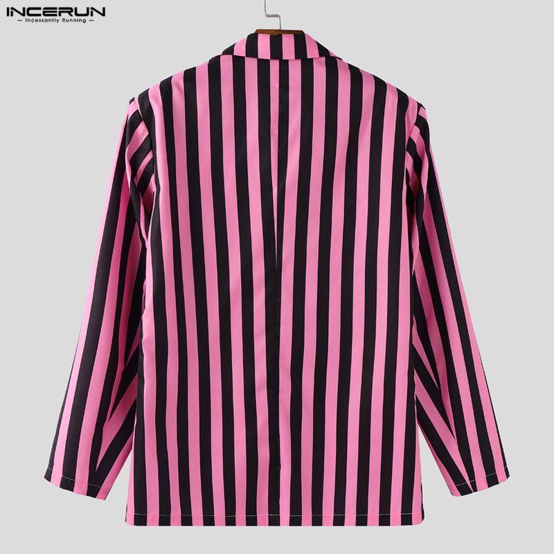 INCERUN Two Pieces Men Lapel Striped Long Sleeve Thin Blazer Long Flare Pants Sets