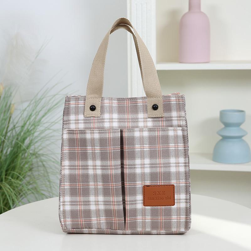 Korean Canvas Plaid Bento Handbag - Women's Retro Tote