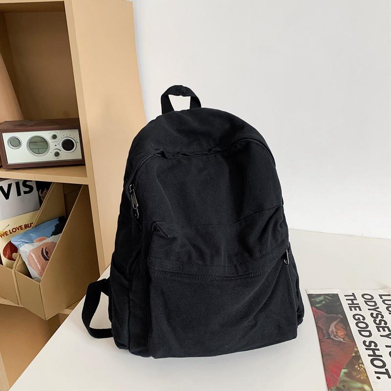 School Bag Vintage Style Washed Canvas Backpack for Women, for Junior High, High School, and College Students, Simple Solid Color Backpack