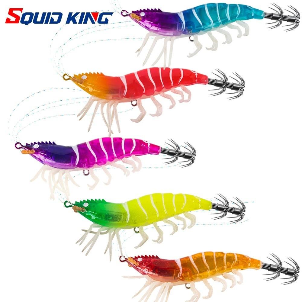 Shrimp 80mm 7g Squid Jig Luminous Webfoot Artificial Calamar Wood Shrimp Horizontal Octopus Bait Sea Fishing