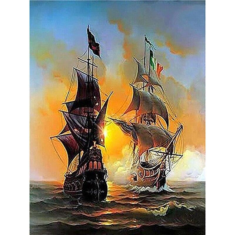 DIY 5D Diamond Painting Full Round Resin Sailboat Diamond Art Embroidery Sea View Cross Stitch Diamond Mosaic Home Decor