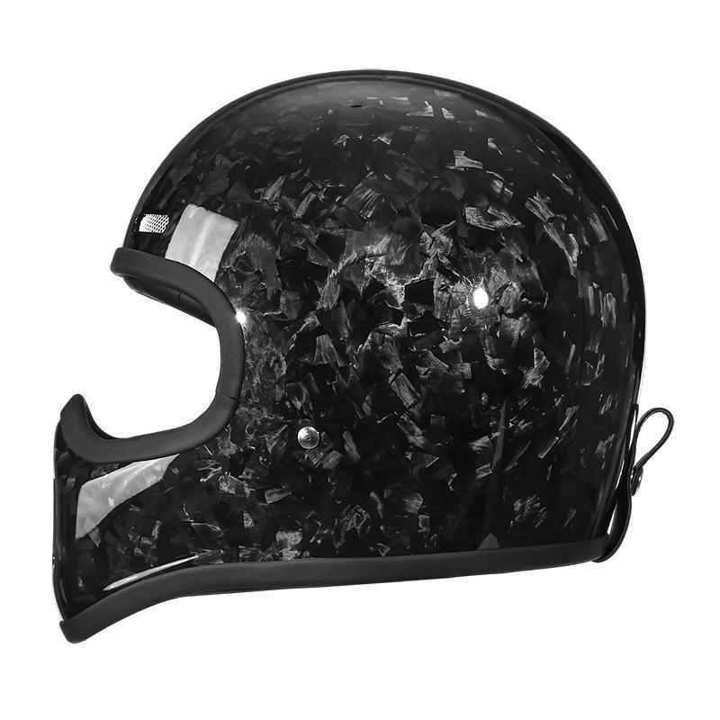 Retro Carbon Fiber Full Face Motorcycle Helmet with Fiberglass Shell for Cruiser, Scooter, Moped Riding
