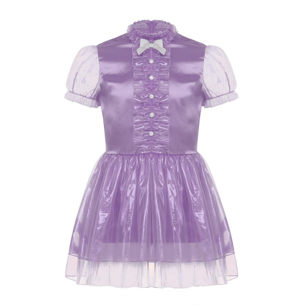 Herre Sissy Maid Kjole Kapper Kant Puffermer Sløyfedetalj Glitrende Puffete Kjole Låsbar Crossdressing Kostyme