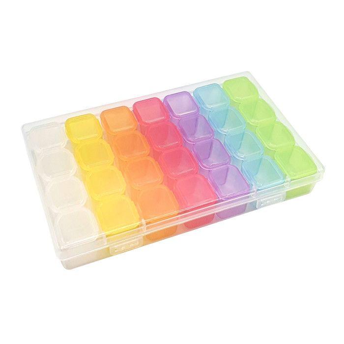 Boite rangement diamond painting 28 cases couleurs 17,5 cm