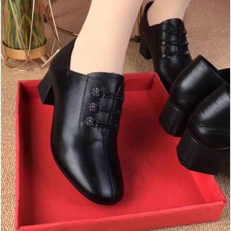 Fashion deep mouth mother shoes soft leather new women's shoes spring soft sole single shoes versatile women's soft surface leather shoes women