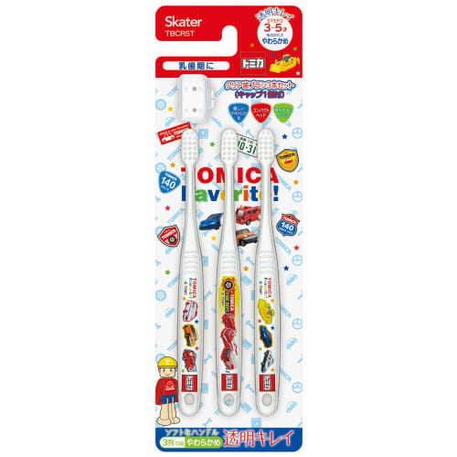 Skater Toothbrushes for Preschoolers, Ages 3-5, Soft Clear, 3-Piece Set, Tomica TBCR5T