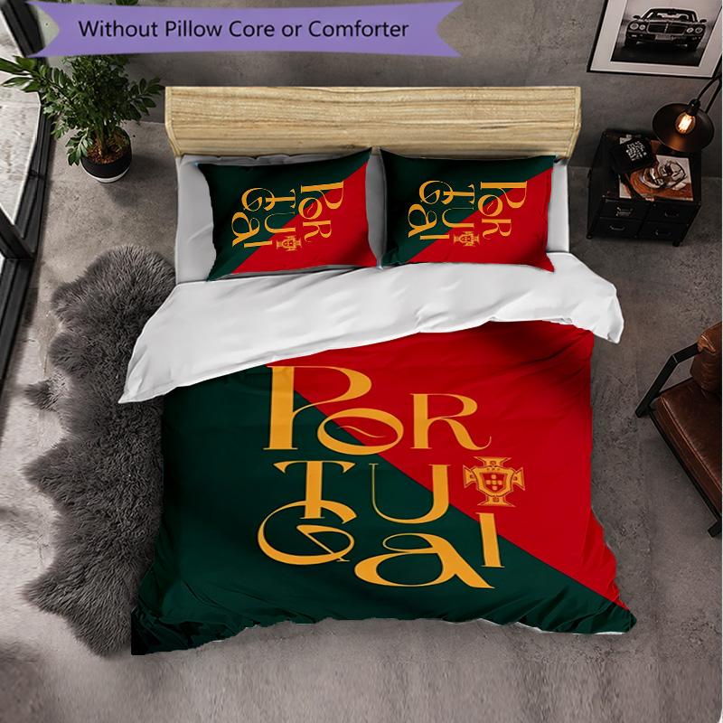 Portugal National Football Team 3 Piece Bedding Set Soft Duvet Cover Set with Pillowcases Printed Bedroom Decor Set for Home