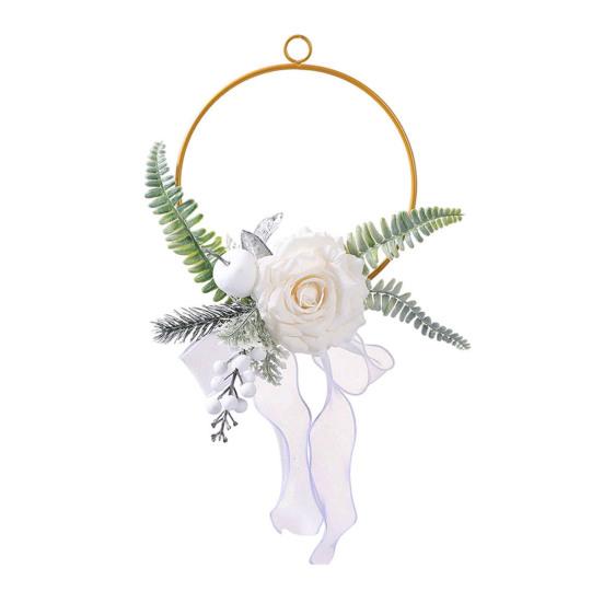 Metal Floral Hoop Wreath Artificial Rose Flower Wreath Iron Round Frame Garland for Bridesmaids