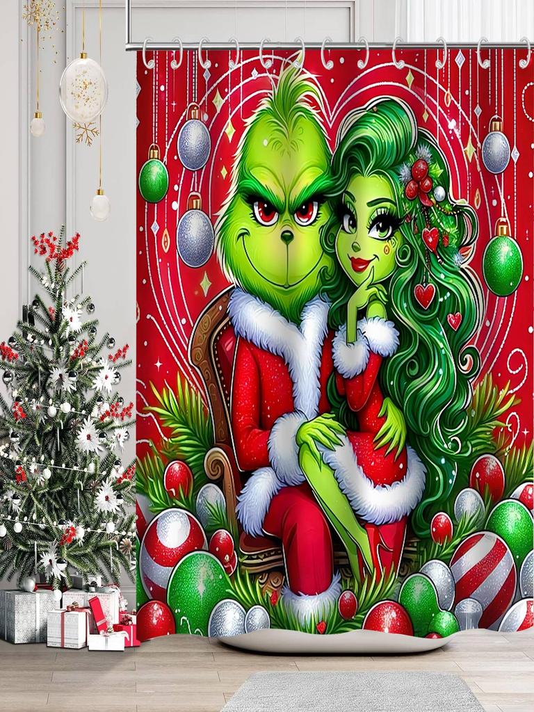 Christmas Cartoon Bathroom  Shower Curtain  Waterproof Fabric Bathroom Curtain With 12 Hooks Sunflower Home Deco Free Ship
