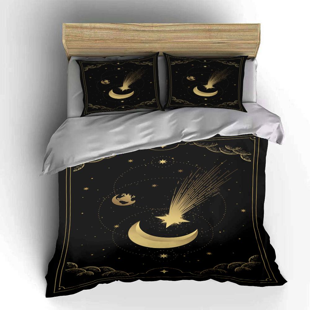 Cosmic Moon and Star Black Bedding Set Bedding set (1 duvet cover, 2 pillowcases, duvet not included)