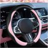 Car Steering Wheel Cover 2025, Universal Auto PU Cute Breathable Slip-Proof Pink