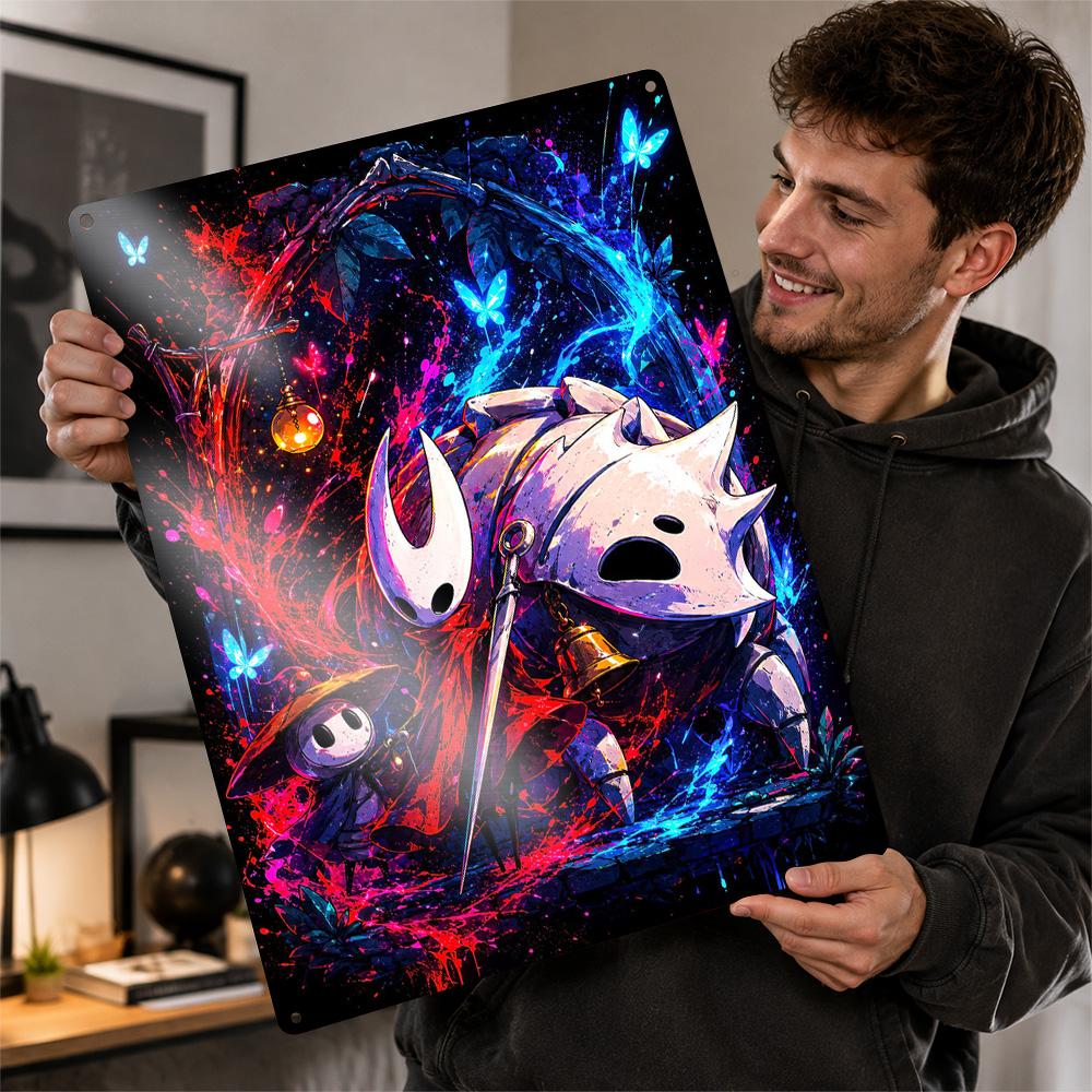 Hollow Knight Characters With Vibrant Personalized D Textured Metal Poster Wall Art Tinplate Sign for Bedroom Decoration Room