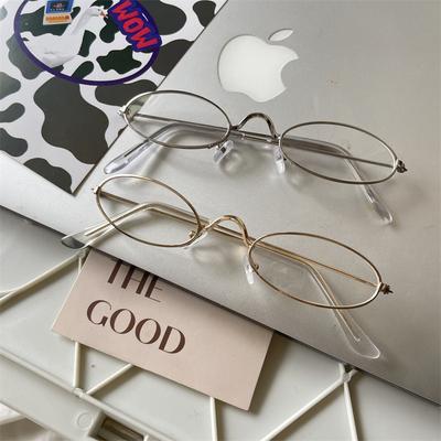 Quality Retro Oval Metallic Glasses for Ladies Girls Y2K Small Decorative Glasses Blue Light Blocking Clear Glass