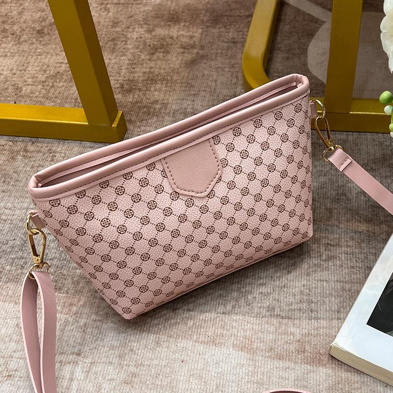 Women's PU Leather Crossbody Bucket Bag  One Shoulder  Small Circular Print  Scented  Old Flower  Simple  Fashionable  New