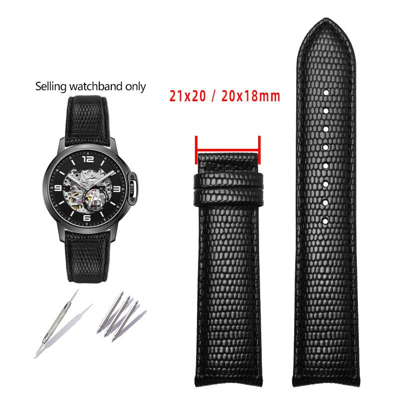 20mm 21mm Kožený remienok na hodinky so zakriveným koncom pre Tissot Seiko Rossini 5793B04B 9633B04B Vzor jašterice Náramok na hodinky