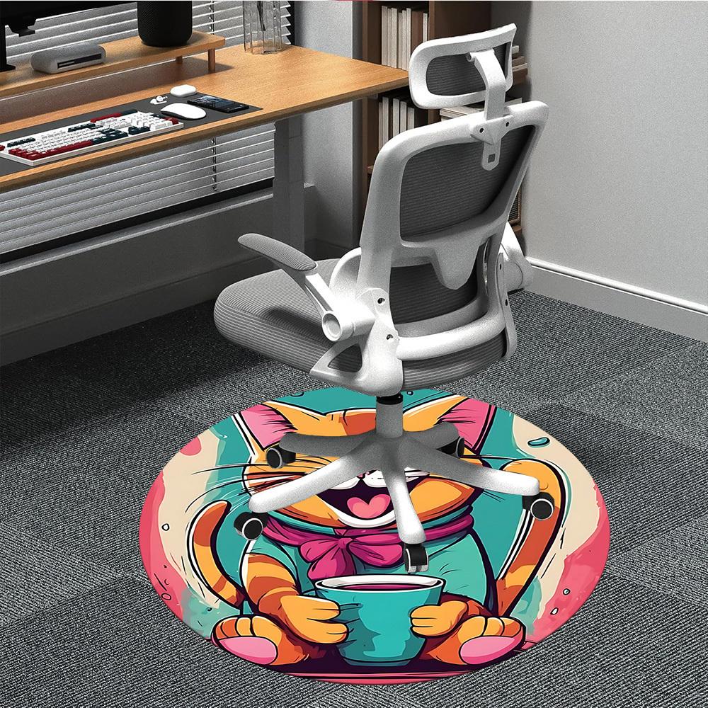 1pc Cat Coffee Office Round Area Rug, Under Office Chairs Bedroom Living Room Home Decor, Room Deco, Available in Various Sizes