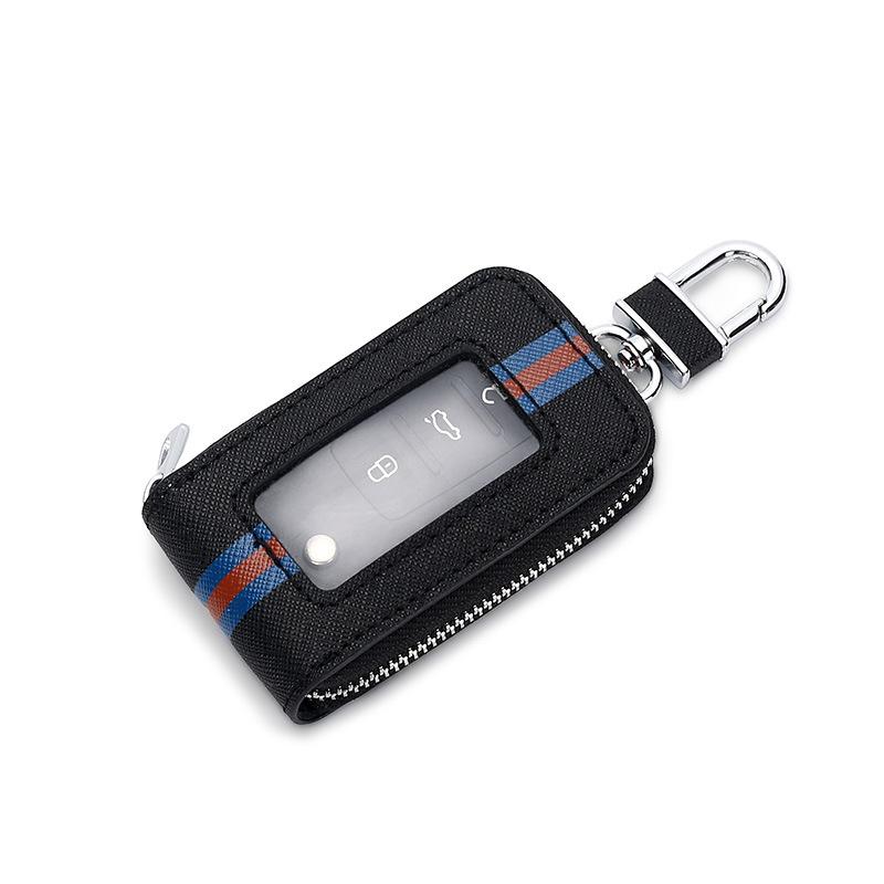 Genuine Leather Car Key Bag Unisex Cowhide Car Key Protective Cover Transparent Window Key Waist Hanging