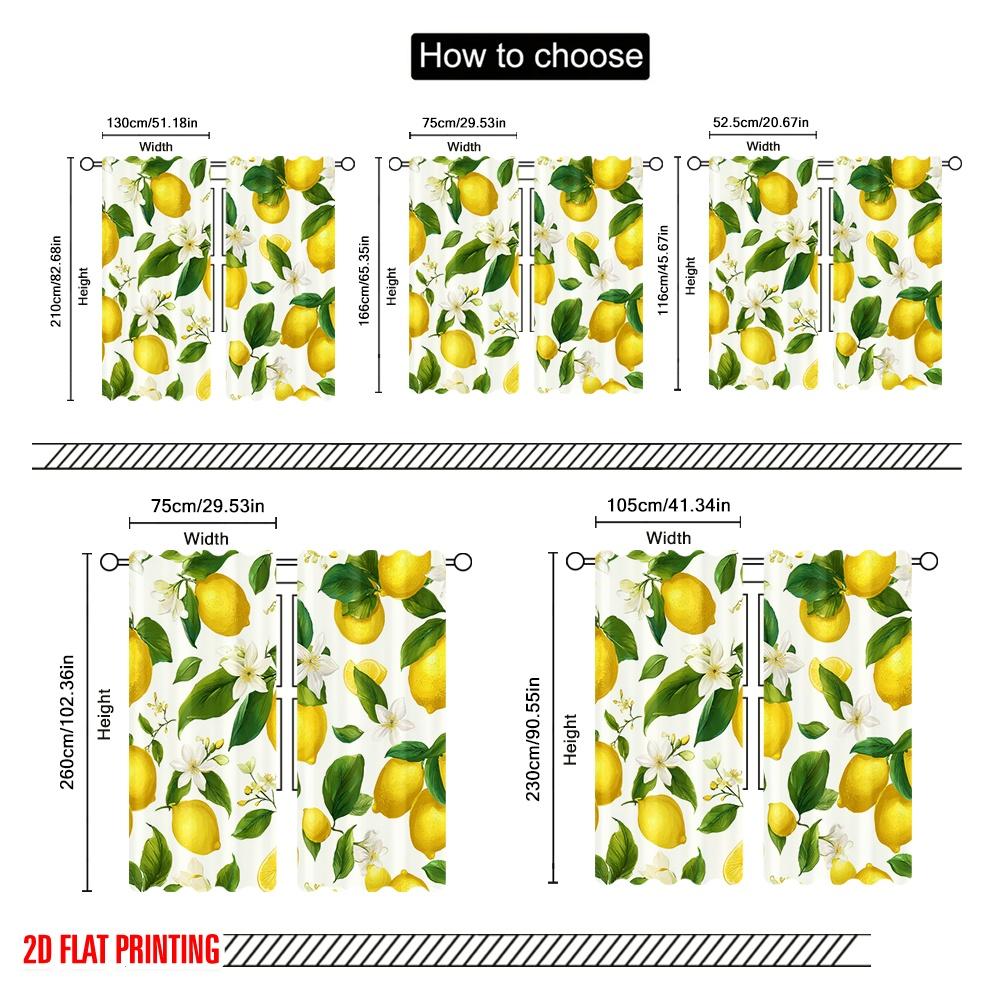 2pcs,2D Plane Printing Contemporary Curtains Lemon Blossom Delight Versatile Durable Polyester (without Rod) All Seasons Ldeal