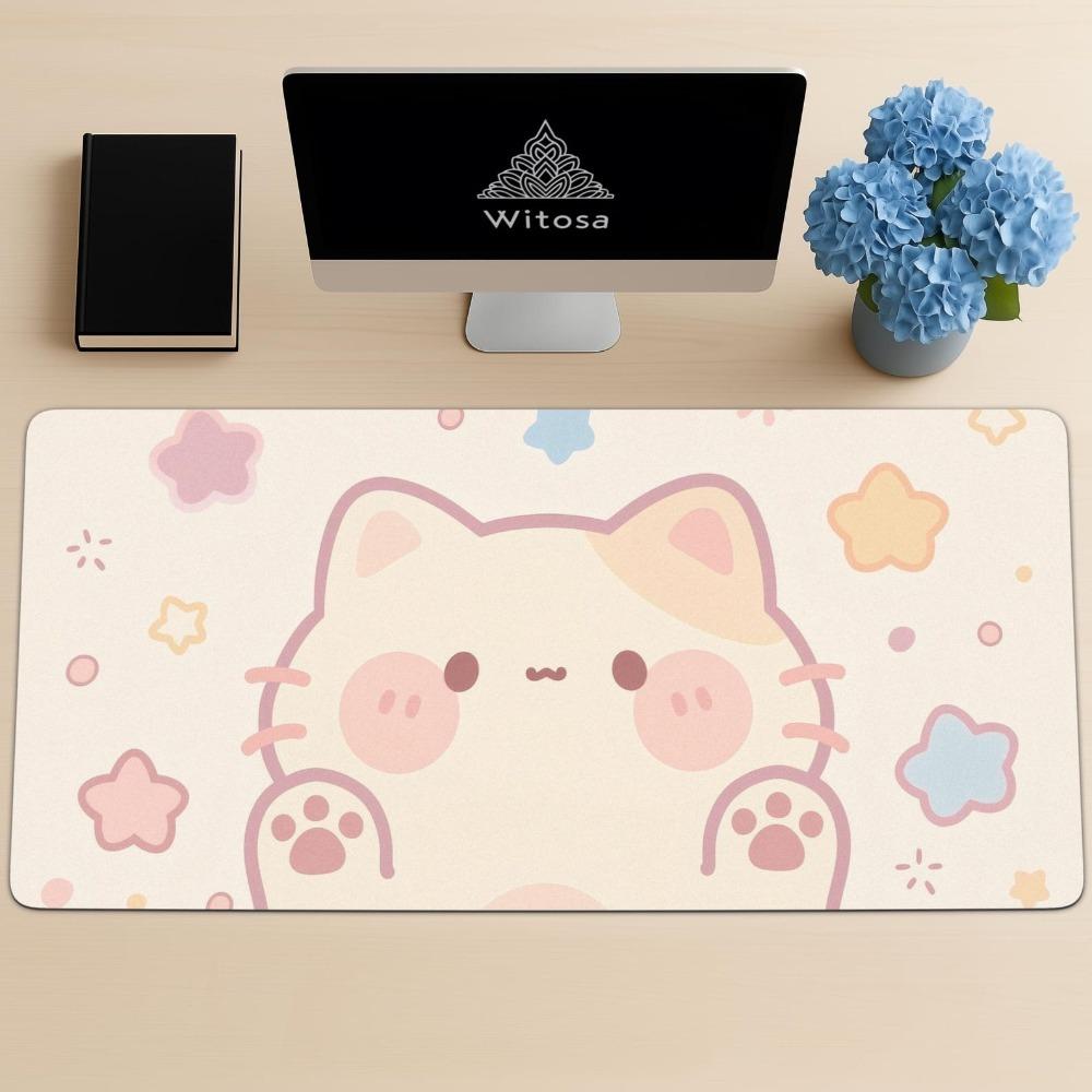 Kawaii Kitty Schreibtischmatte Pastellsterne Mauspade Gemütliches Anime Schreibtischzubehör Alfombrillas Gaming PC Zubehör Schreibtischmatte