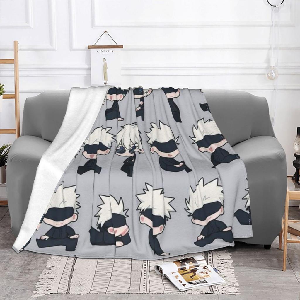 Gojo Sensei Anime Manga Knitted Blankets Flannel Jujutsu Kaisen Lightweight Throw Blankets for Airplane Travel Bed Rug