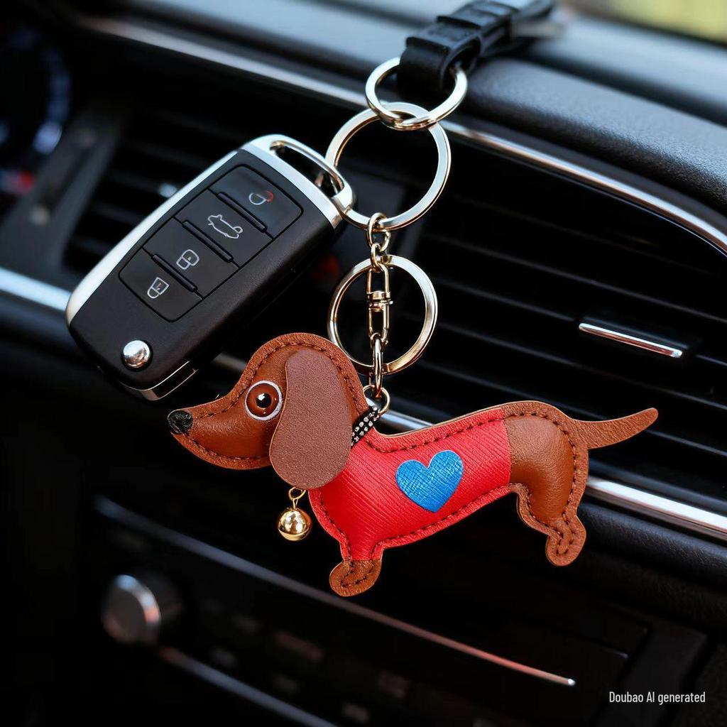 Ruth's Dachshund Leather Keychain Pendant: Small Mini Dog Bag Charm
