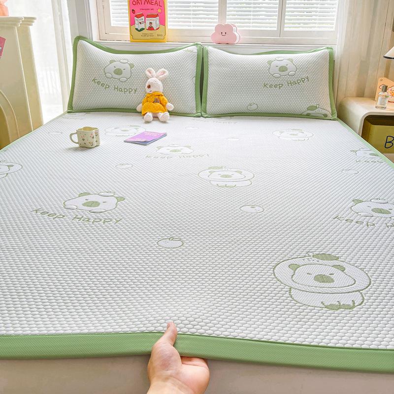 Summer Nude Ice Silk Cooling Mat Set: 3-Piece, Soft, Machine-Washable, A-Class Fitted Sheet