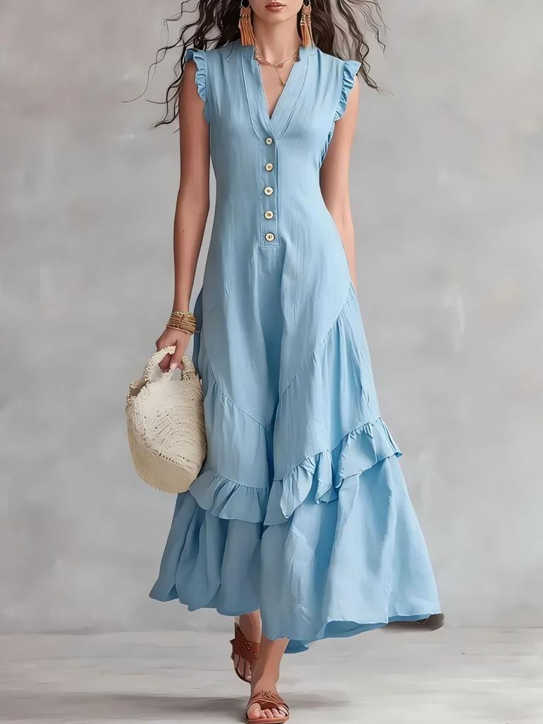 New Summer Arrival Elegant and Minimalist Asymmetrical Cotton-Linen Sleeveless Dress for Women