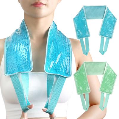 Paquete de hielo con perlas de gel para el cuello con correa, reutilizable, para esguinces de cuello, hinchazón, lesiones deportivas, alivio del dolor de columna cervical, compresas frías y calientes, envoltura de hielo larga.