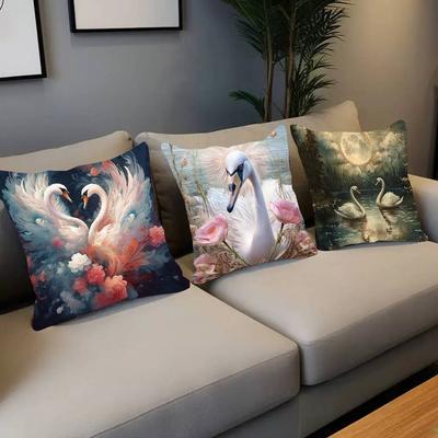 Elegant Swan Floral Pillow Case Home Decor Throw For Sofa Bed Car Room Decor Gift Idea