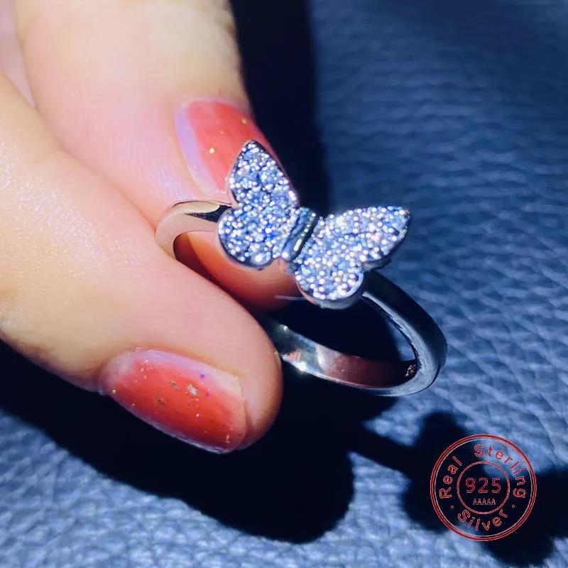 New Arrival 925 Sterling Silver Butterfly Micro Pave Zircon Finger Rings for Women Promise Love Wedding Jewelry Anillos Mujer