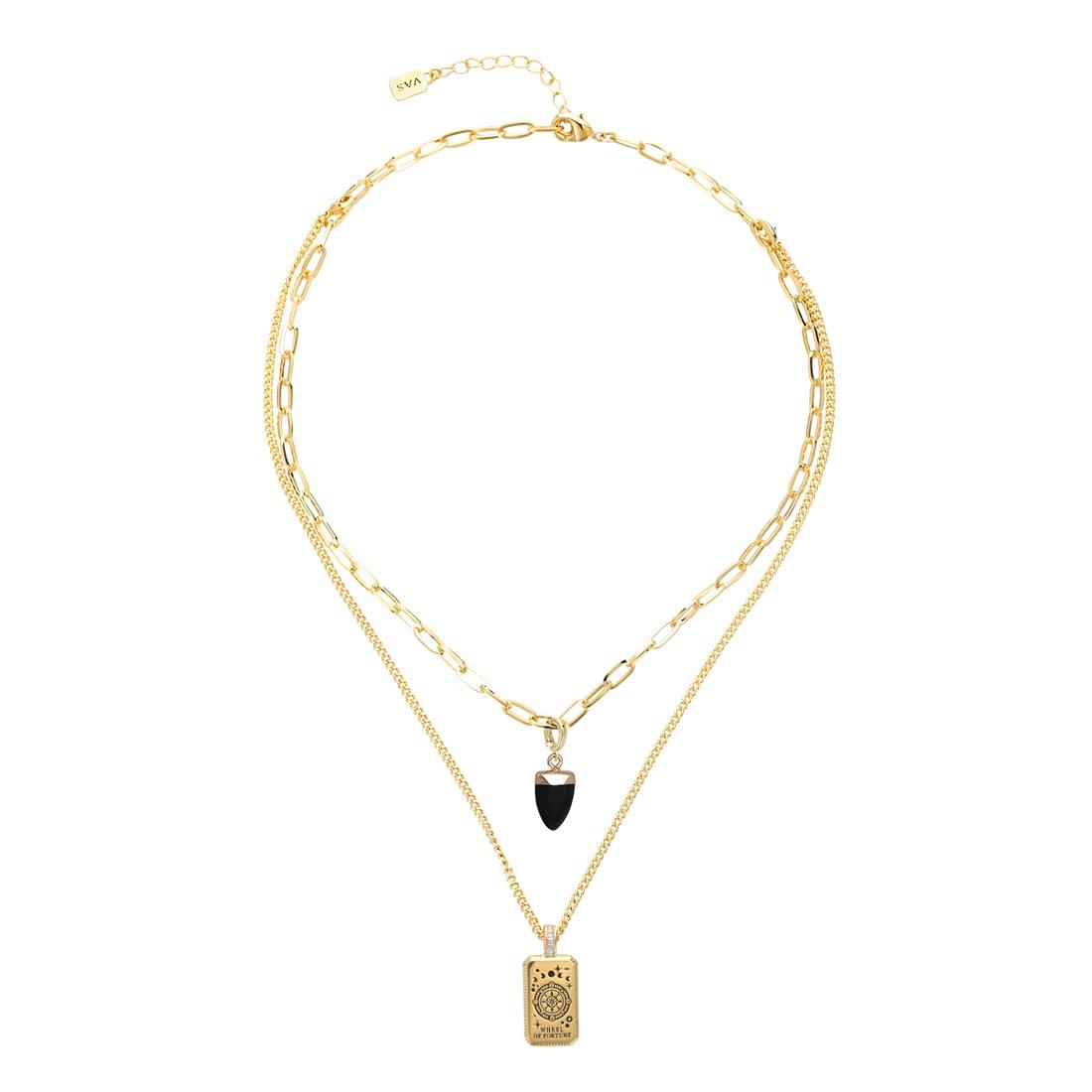 

Tarot Necklace Amulet Natural Stone Casual Pendant 2 Rows Antique 18K Power Stone Gift Wrapping Present Fortune Enhancement Quartz Obsidian [MECHOSEN]